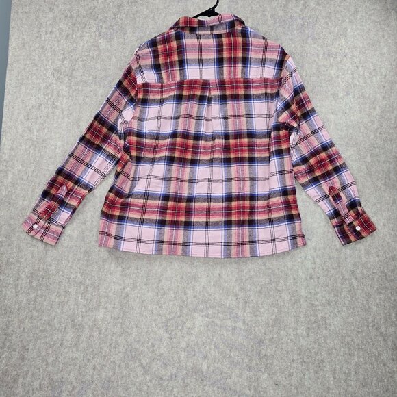 Old Navy Womens Boyfriend Shirt Plaid Button-Up Long Sleeve Pink/Red 100% Cotton - Picture 2 of 7